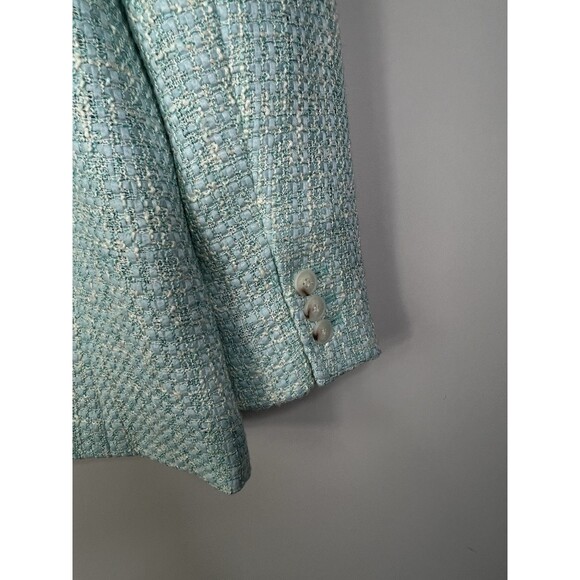 Talbots Blazer Jacket Women's 10P Aqua Blue Tweed Lined One Button Office Career - Picture 8 of 12